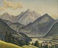 Альпійський краєвид з містечком, 1947