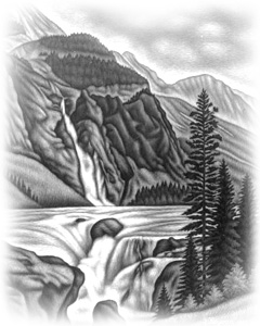 Landscape with Waterfall in the Rocky Mountains