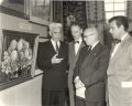 At art  exhibition, second from left, with other artists Vasyl Zalucky (left) and Wadym Dobrolige (far right), Edmonton, 1950s